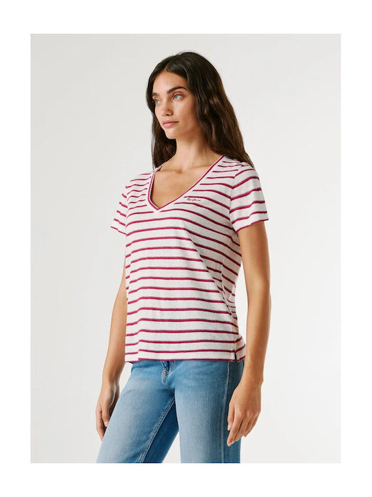 Megan Women's Blouse with V Neckline Striped White