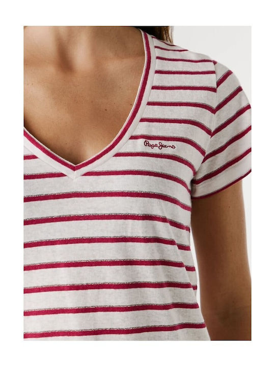 Megan Women's Blouse with V Neckline Striped White