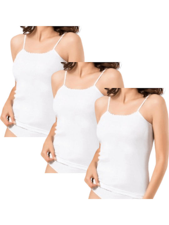 Cotton Women's Tank Tops White with Spaghetti Strap 3Pack