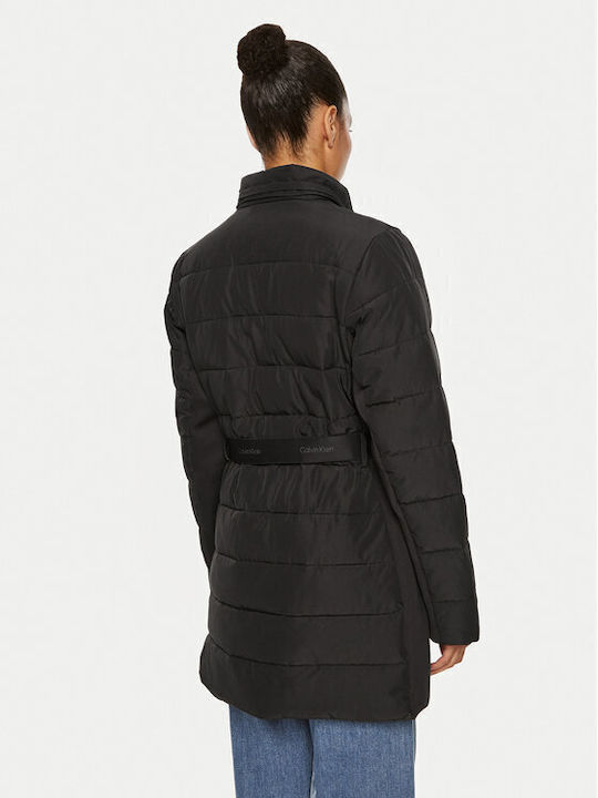 Langes Damen Puffer Jacke für Winter Schwarz