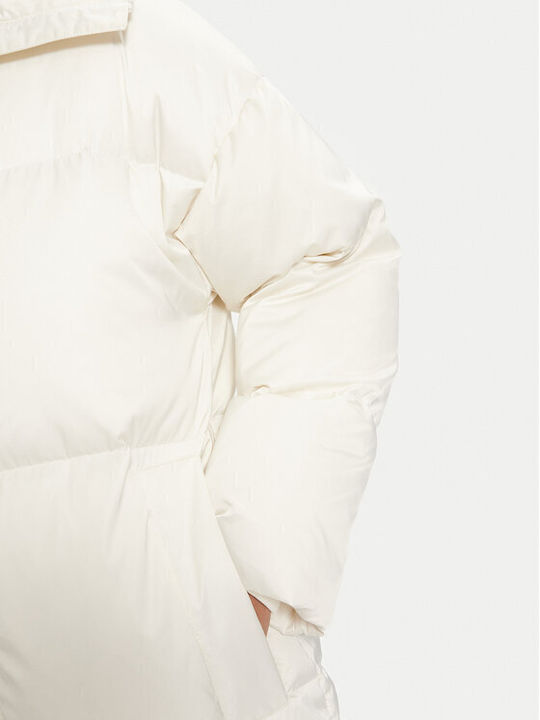 Μακρύ Γυναικείο Puffer Μπουφάν για Χειμώνα White