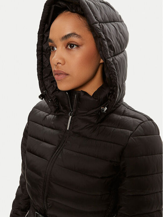 Μακρύ Γυναικείο Puffer Μπουφάν για Χειμώνα Black