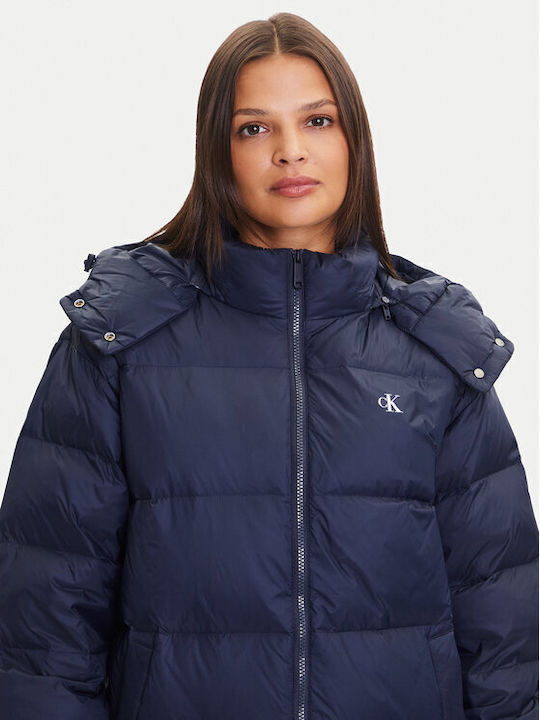 Дълго Дамско Puffer Якето за Зима Тъмносин