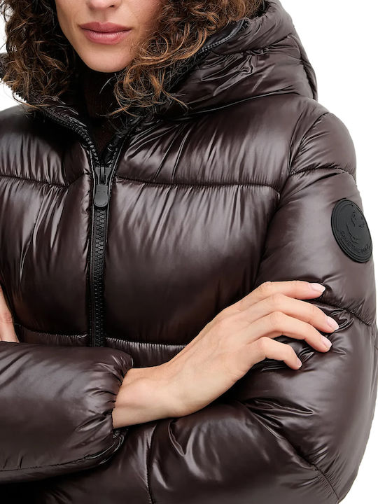 Women's Puffer Jacket for Winter Brown Black