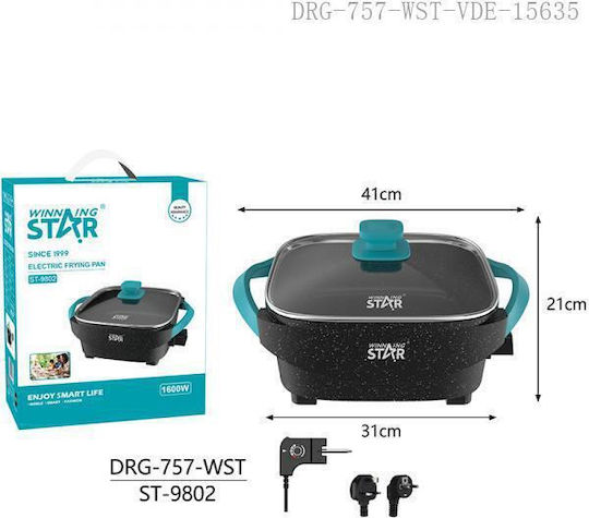 Winstar Teppanyaki Utensil with Adjustable Thermostat 1600W 41x31cm.