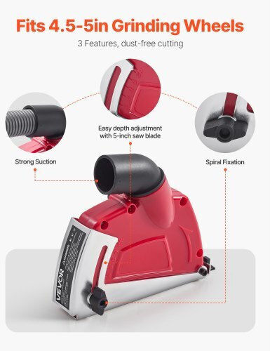 Vevor Dust Protection Cover for Universal Angle Grinders 4-5 Inch 6 Clamping Wheels Adjustable Cutting Depth Vacuum Cleaner Connection Wood Concrete Wall Stone