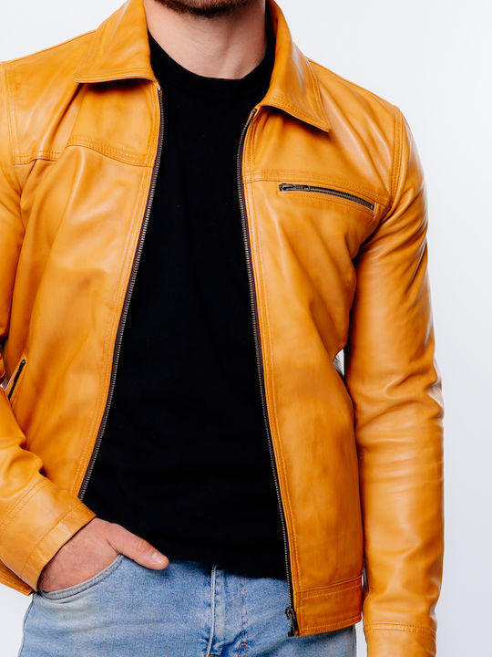 Δερμάτινο Χειμωνιάτικο Μπουφάν Cognac Caramel