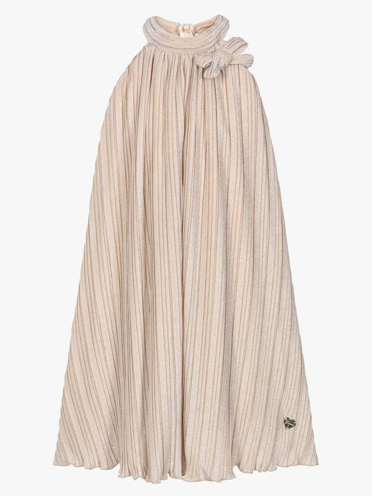 Girls Sleeveless Beige-Gold Dress