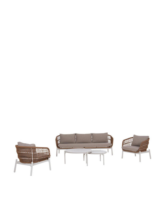 Set Mobilier Exterior Cameră De Zi 5 Piese Alb Cu Perne