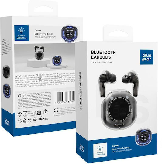 Blue Star TX1 In-ear Bluetooth Handsfree Ακουστικά με Θήκη Φόρτισης Μαύρα