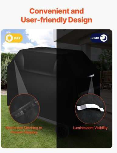 Vevor Grill Cover Bbq Covers 65 Inch Outdoor Grills Waterproof Fade Resistant Weather Resistant 600d Heavy Duty Polyester Easy Installation Removal Hook and Loop Straps Black