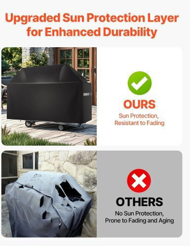 Vevor Grill Cover Bbq Covers 65 Inch Outdoor Grills Waterproof Fade Resistant Weather Resistant 600d Heavy Duty Polyester Easy Installation Removal Hook and Loop Straps Black