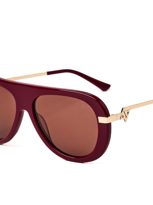 AV Sunglasses Alexia Unisex Sunglasses with Burgundy Horn-Rimmed Frame and Burgundy Lens