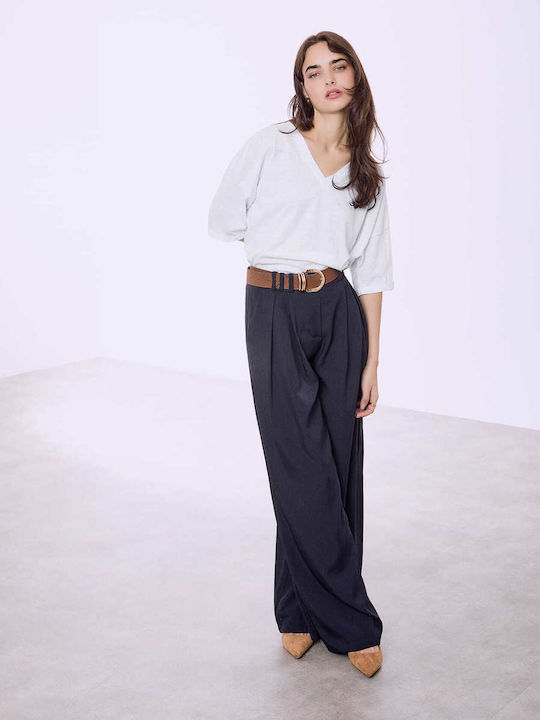 Celestino Women's Blouse Turned Sleeve Loose Fit White