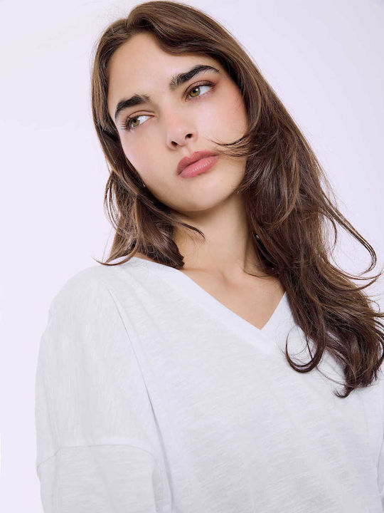 Celestino Women's Blouse Turned Sleeve Loose Fit White