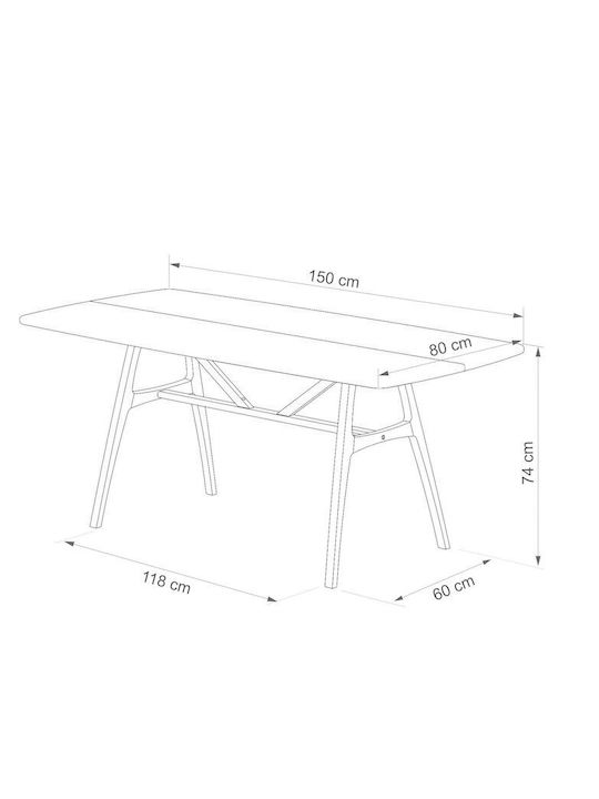 Solid Walnut Dining Room Table Slim 150x80x74.5cm (170x80x74.5cm)