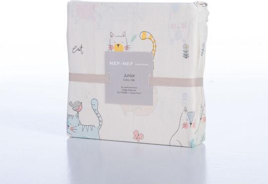 Nef-Nef Homeware Сет Единични Памучни С чаршафи Cat Life Екрю 170x260cm 3 броя