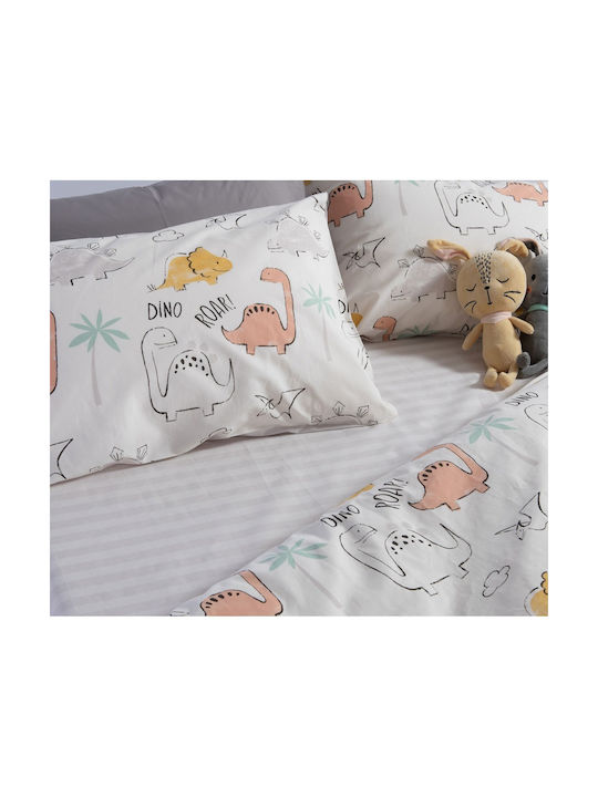 Nef-Nef Homeware Σετ Σεντόνια Μονά Βαμβακερά Dinosaur Art Ecru 170x260cm 3τμχ