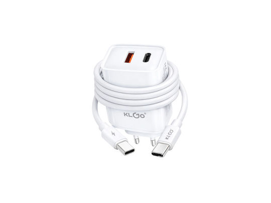 KLGO Charger with USB-A Port and USB-C Port and USB-C - USB-C Cable 35W Power Delivery White (PD-22)