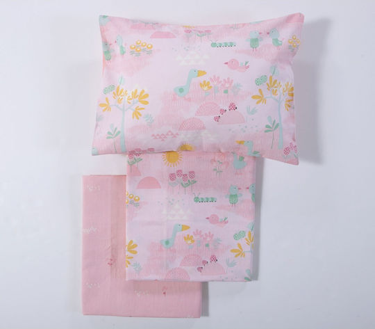 Nef-Nef Homeware Сет Бебешки Чаршафи За Кошара Памучни Spring Happiness Розови 120x170см 3бр