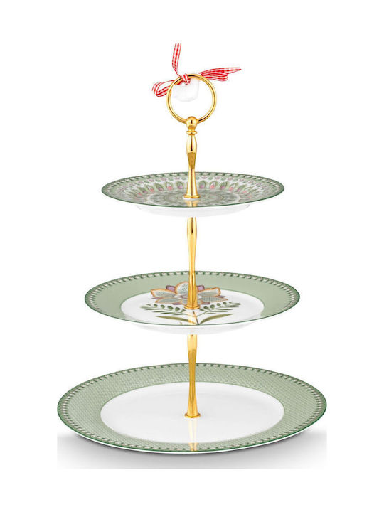 PiP Studio Εταζέρα από Πορσελάνη Πράσινη Ø17cm Π21xΜ26.5cm