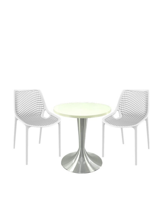 Set Sala De Mese Pentru Spații Exterioare Mici Maple 3 Piese Alb