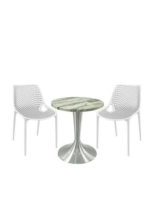 Set Sala De Mese Pentru Spații Exterioare Mici Maple 3 Piese Alb