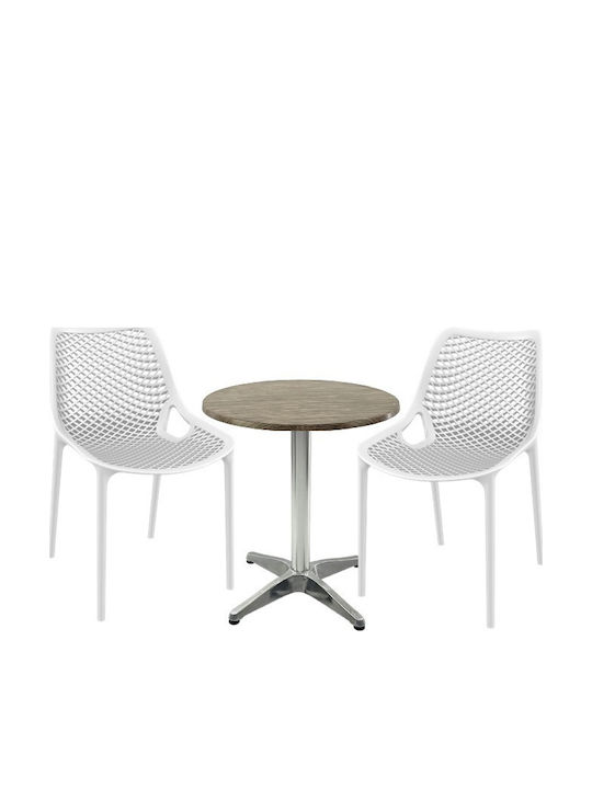 Set Sala De Mese Pentru Spații Exterioare Mici Maple 3 Piese Alb