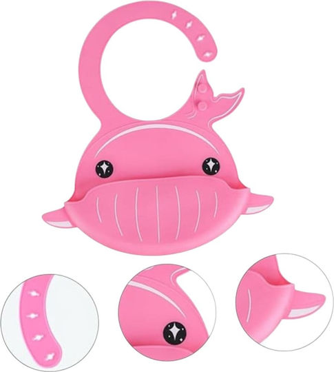 Queen Mother Happy Whale Waterproof Silicone Baby Bib with Pocket Pink