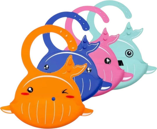 Queen Mother Happy Whale Waterproof Silicone Baby Bib with Pocket Pink