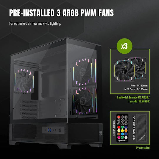 GameMax Vista 2 MB Gaming Mini Tower Computer Case with Side Window and ARGB Lighting Black