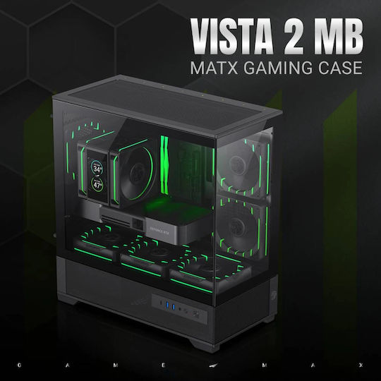 GameMax Vista 2 MB Gaming Mini Tower Computer Case with Side Window and ARGB Lighting Black