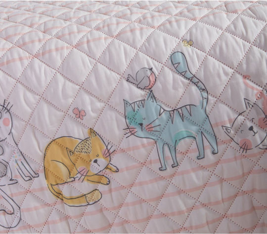Nef-Nef Homeware Детско Кувертюра Единично Cat Life Екрю/Розово 180x240 см