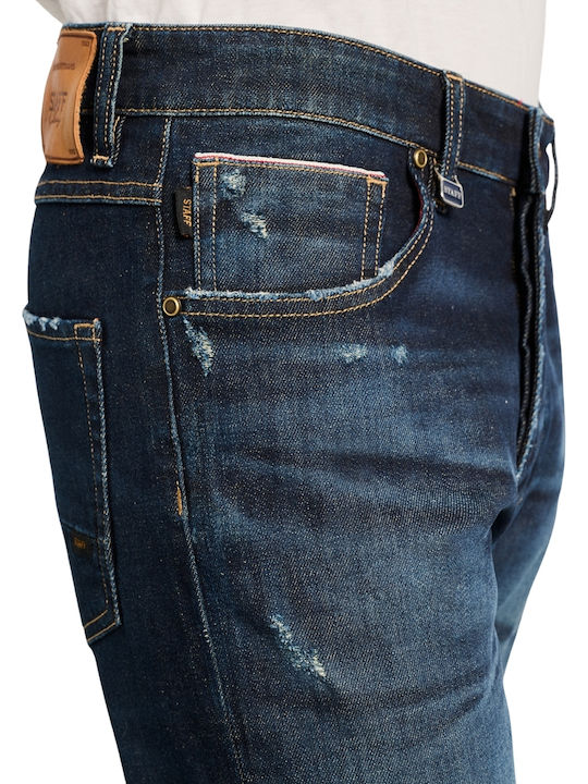 Nollan Ανδρικό Παντελόνι Τζιν Ελαστικό με Slim Tapered Εφαρμογή Navy Μπλε