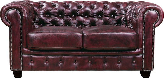 Woodwell Chesterfield Doppelsitzer Sofa Echtes Leder Antik Rot 160x92x72cm E9574,24