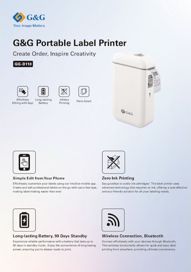 G&G G&G Tragbarer Thermischer Etikettendrucker USB Bluetooth 203 dpi