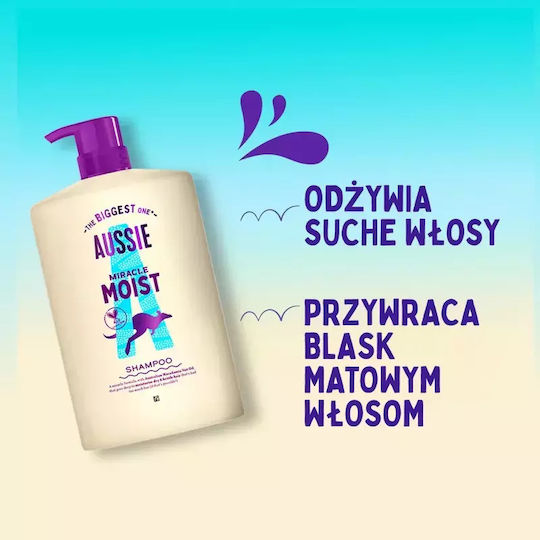 Aussie Miracle Moist Moisturizing Shampoo Dry Damaged Hair 1000 Ml