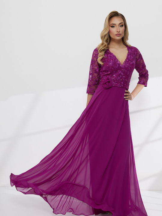 Maxi Evening Dress with Lace Purple