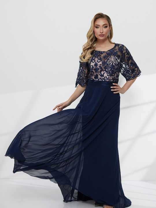 Summer Maxi Dress for Wedding and Christening with Lace Blue