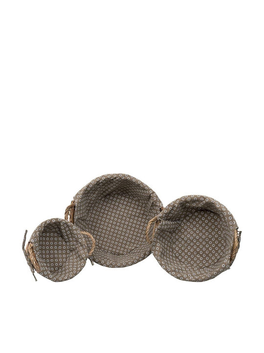 Set Coșuri Decorative Din Paie Cu Mâner Maro 3 Bucăți