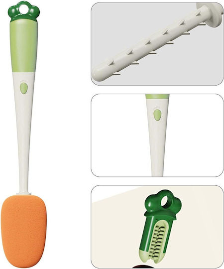 Perie Curățare 3 În 1 Pentru Sticle și Pahare Burete Perie Siliconică Scruber Plastic 27 Cm Alb Verde