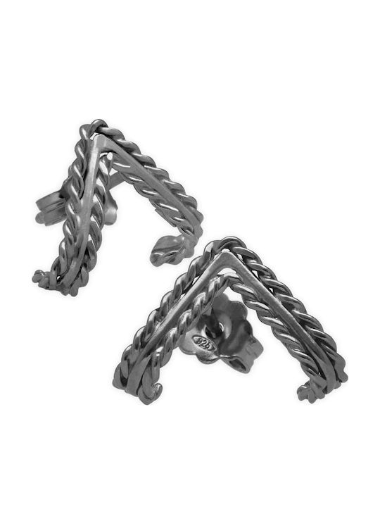Stud Earrings Triangular Huggies Knitted Handmade Oxidized Silver 925