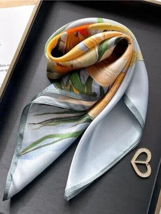 By Queen Сатенен Шал С Впечатляващи Цветя Светлосин