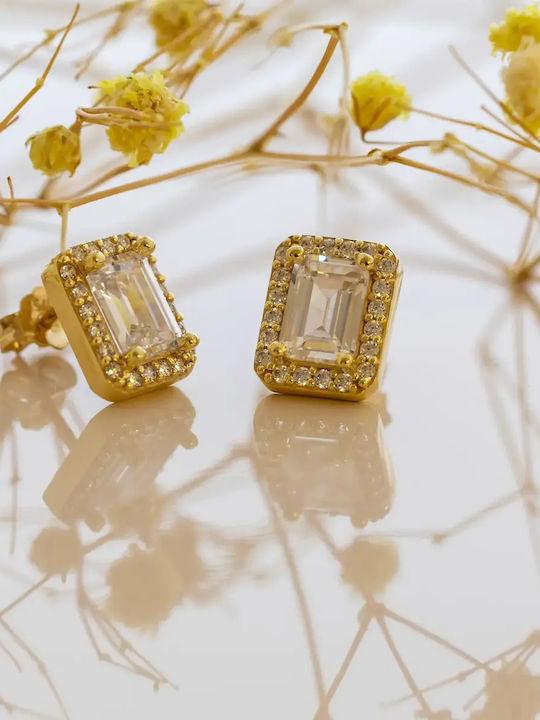 Gold Stud Earrings with Stones 9K