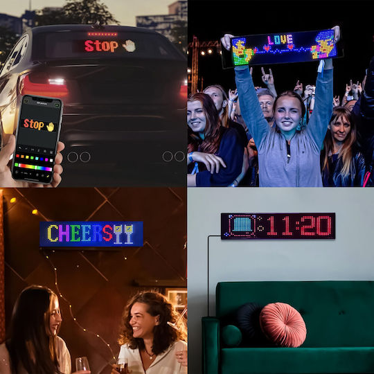 Zola Rgb Led Digital Car Screen Text Symbole Display 59 X 12 Cm App Steuerung Fernbedienung Doppelseitige Klebefläche Usb