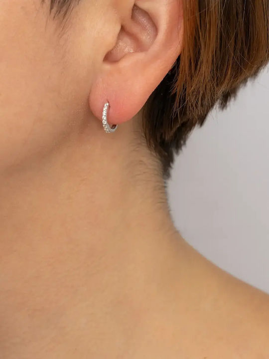 Single Hoop Earrings Made of 9K White Gold with Stones