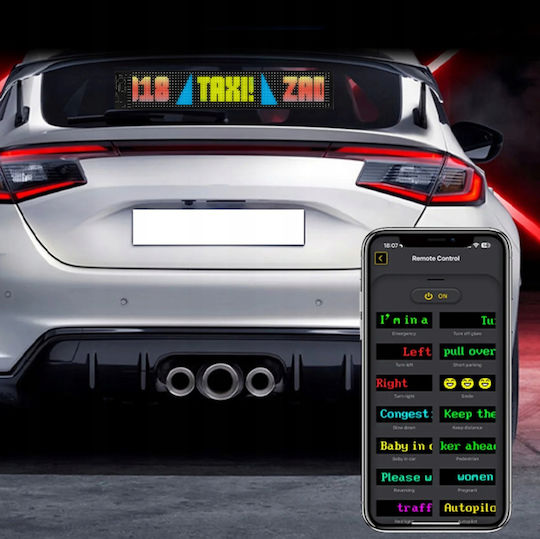 Zola Rgb Led Digital Car Screen Text Symbols Display 34 X 9 Cm App Control Remote Control Double-sided Adhesive Usb