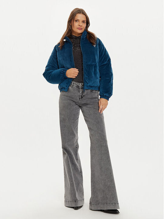 Kurzes Damen Puffer Jacke für Winter Blau