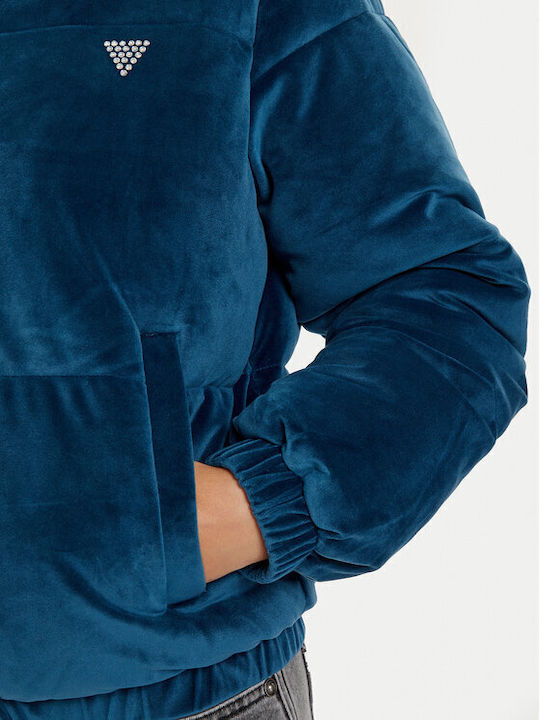 Kurzes Damen Puffer Jacke für Winter Blau