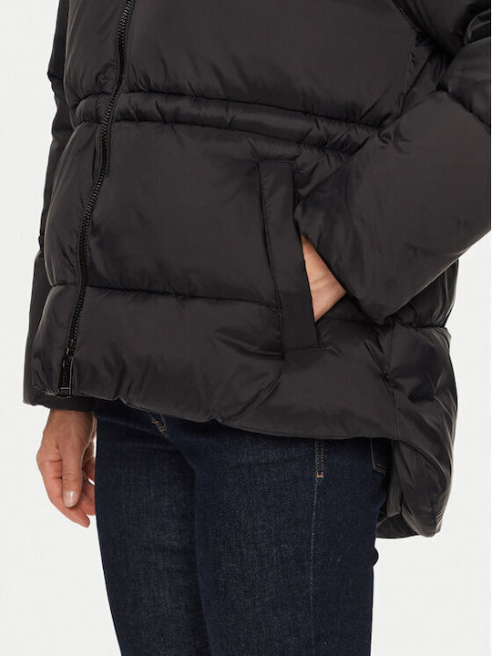 Μακρύ Γυναικείο Puffer Μπουφάν για Χειμώνα Black